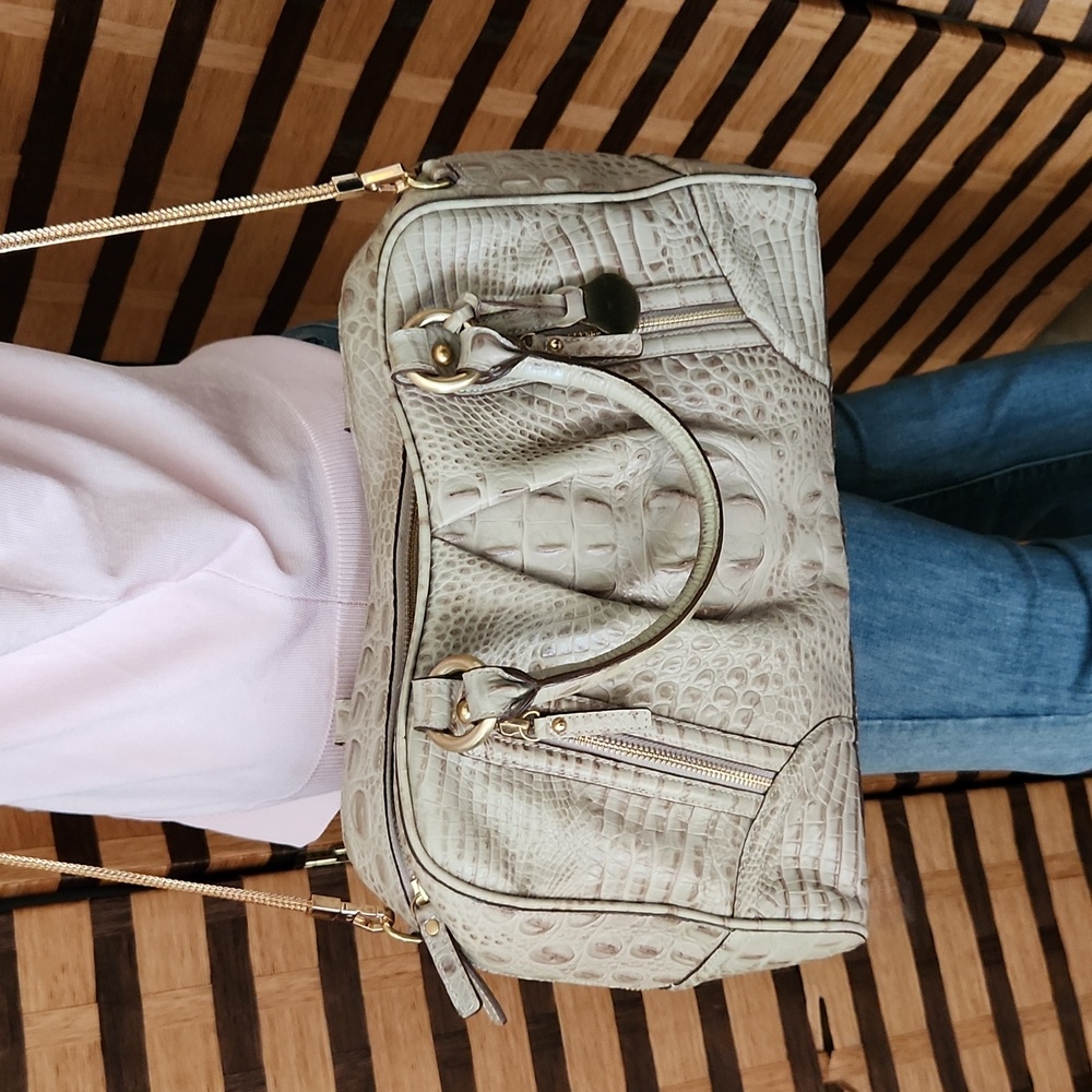 Brahmin Croc-Embossed Shoulder Bag in Cream